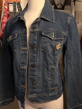 00s Juniors Rocawear Vintage Denim Jacket w Gold Embroidered Emblem
